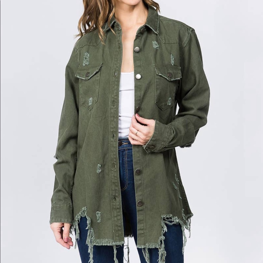 Plus Size Destructed Denim Jacket